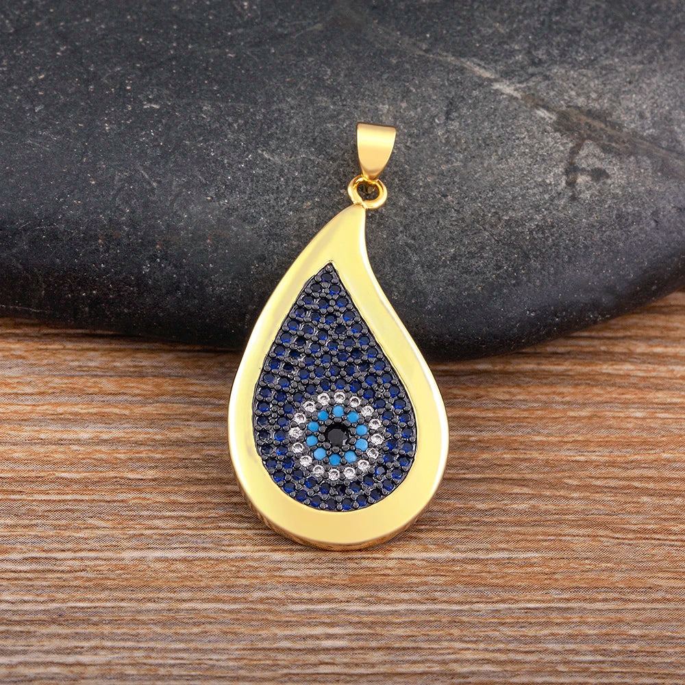 Vintage Trend Exquisite Copper CZ Pendant Necklace | Unisex Water Drop Evil Eye Gothic Punk Hip-Hop Jewelry