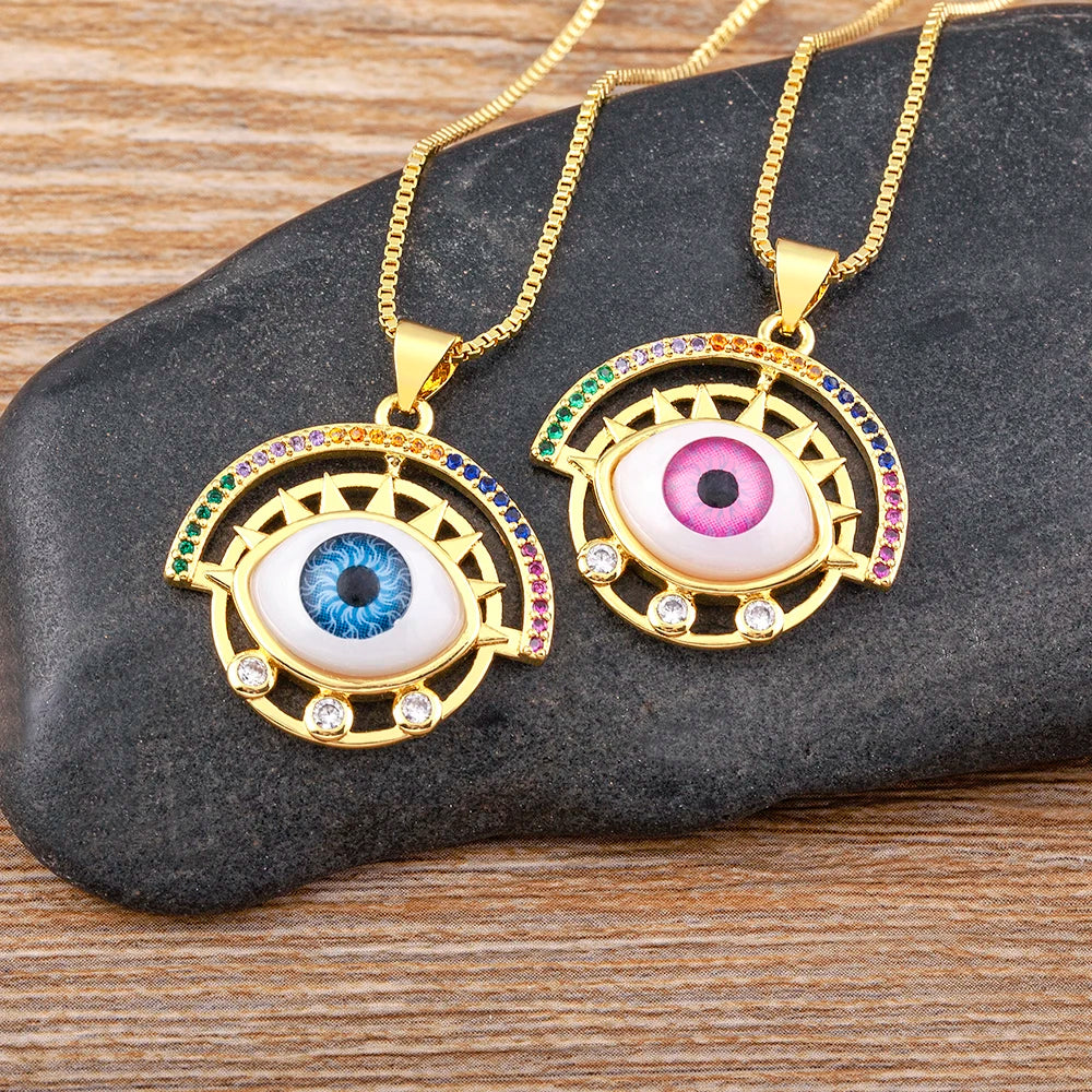 Evil Eye Semicircle Pendant Choker Necklace