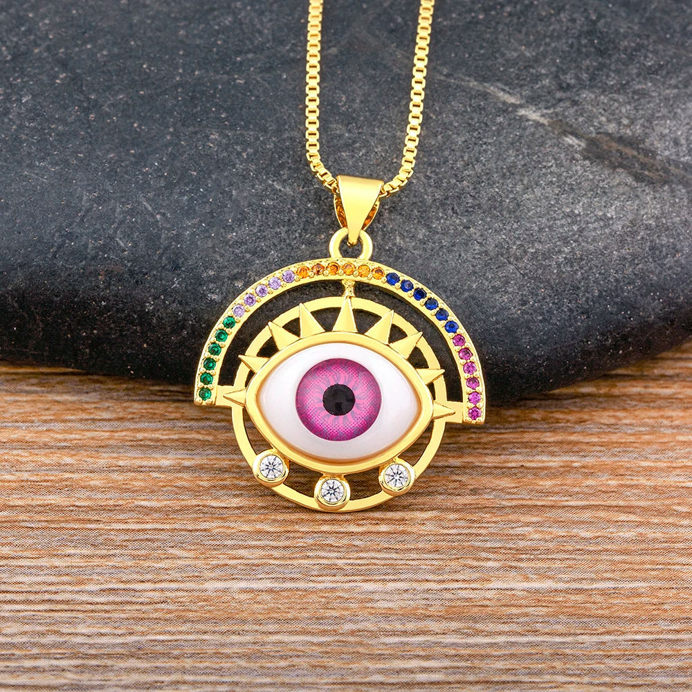 Evil Eye Semicircle Pendant Choker Necklace