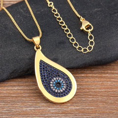 Vintage Trend Exquisite Copper CZ Pendant Necklace | Unisex Water Drop Evil Eye Gothic Punk Hip-Hop Jewelry