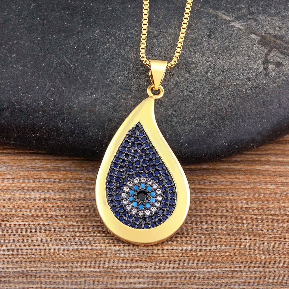 Vintage Trend Exquisite Copper CZ Pendant Necklace | Unisex Water Drop Evil Eye Gothic Punk Hip-Hop Jewelry