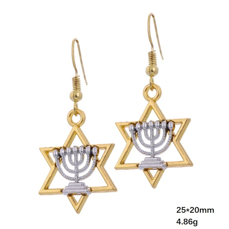 Hanukkah Star of David Menorah Earrings