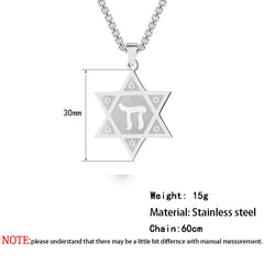 Star of David & Chai Pendant Necklace - Stainless Steel Kabbalah Jewelry