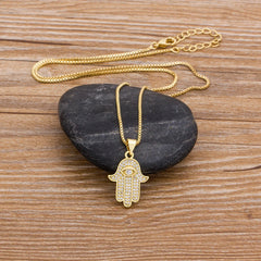 Turkish Crystal Evil Eye Hand Palm Hamsa Pendant Necklace for Women