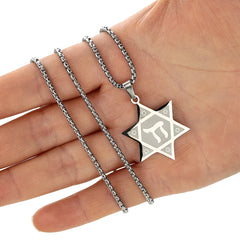 Star of David & Chai Pendant Necklace - Stainless Steel Kabbalah Jewelry