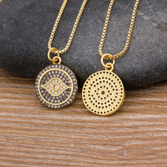 Bohemian Round Cubic Zirconia Evil Eye Pendant Necklace