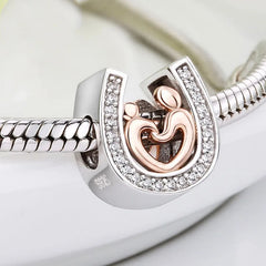 925 Sterling Silver & Gold Horseshoe Amulet Charm – Jewish Faith Jewelry with Zircon