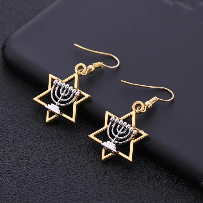 Hanukkah Star of David Menorah Earrings