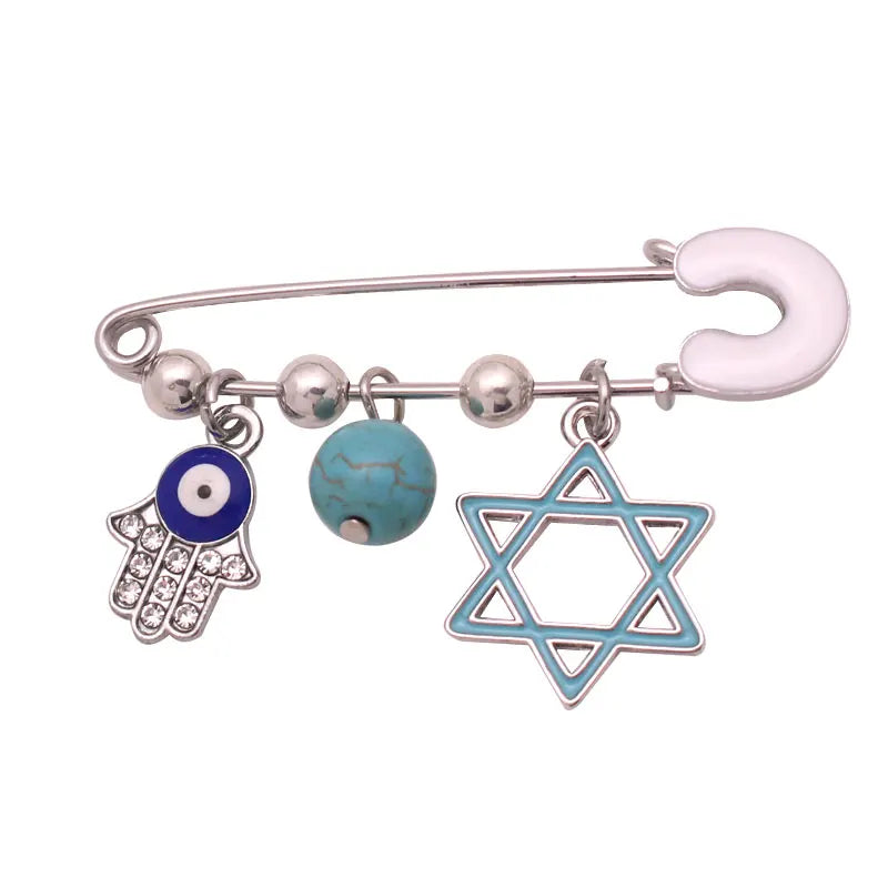 Star of David & Evil Eye Hebrew Baby Pin Brooch