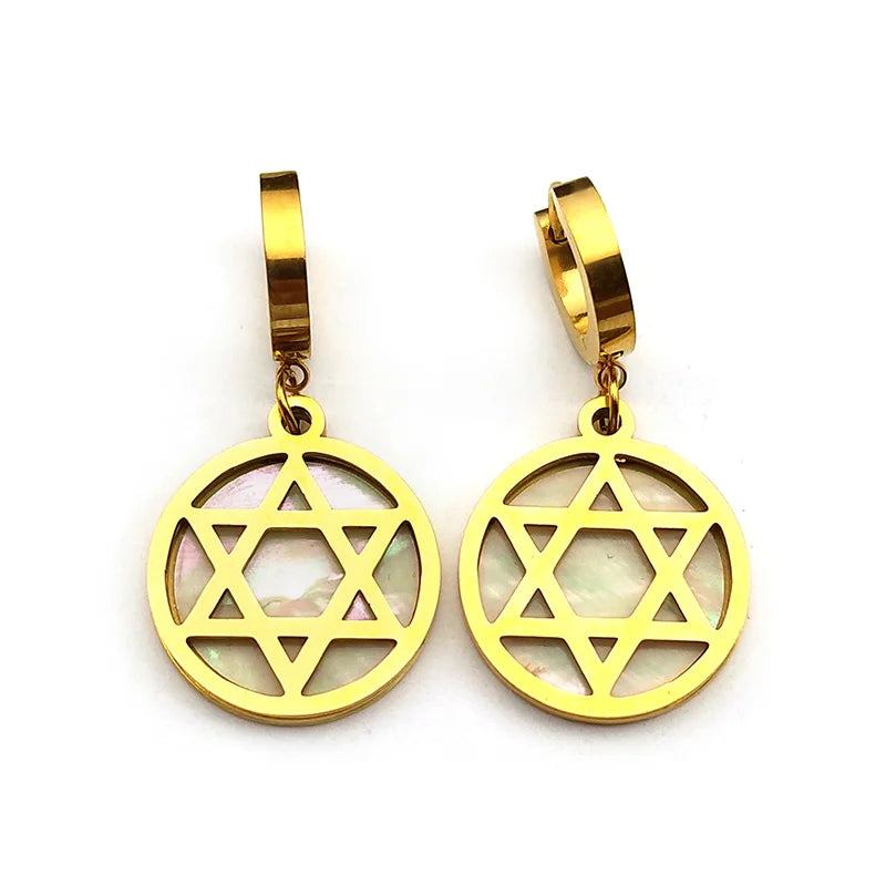 Star of David Drop Earrings for Women - Stainless Steel Gold & Silver Color, Round Hexagram Pendant, Party Jewelry Gifts