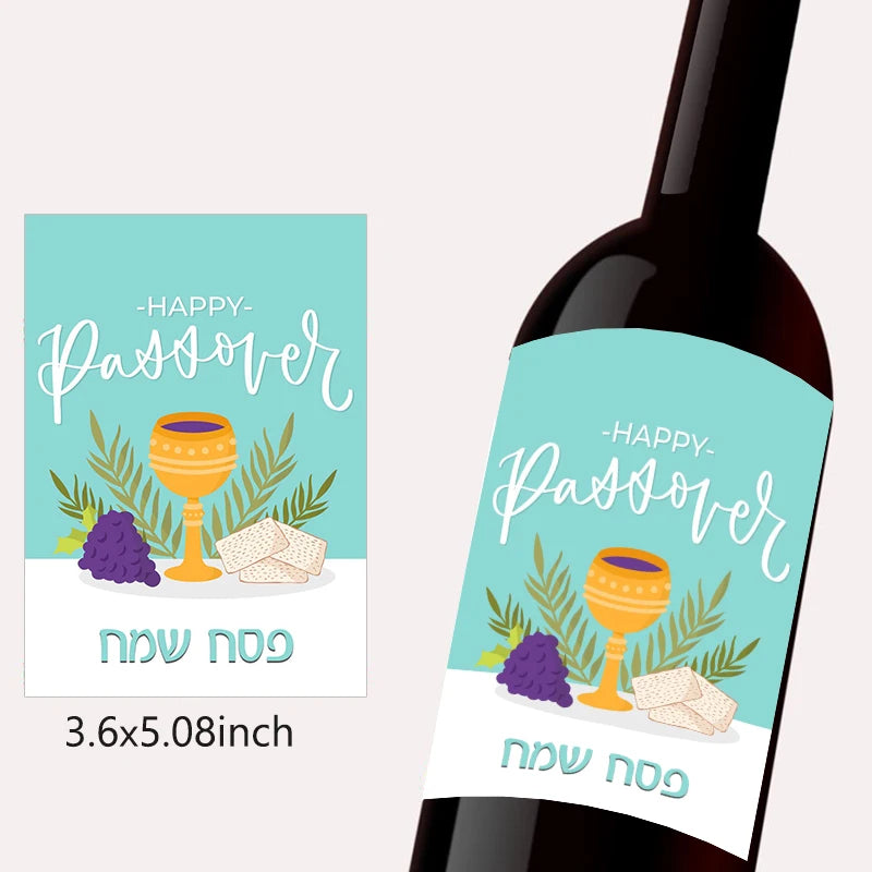 12pcs Happy Passover Wine Bottle Labels – Self-Adhesive Pesach Stickers for Jewish Holiday Party & Gift Decor