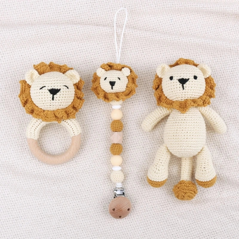 Baby Pacifier Clip Crochet Lion