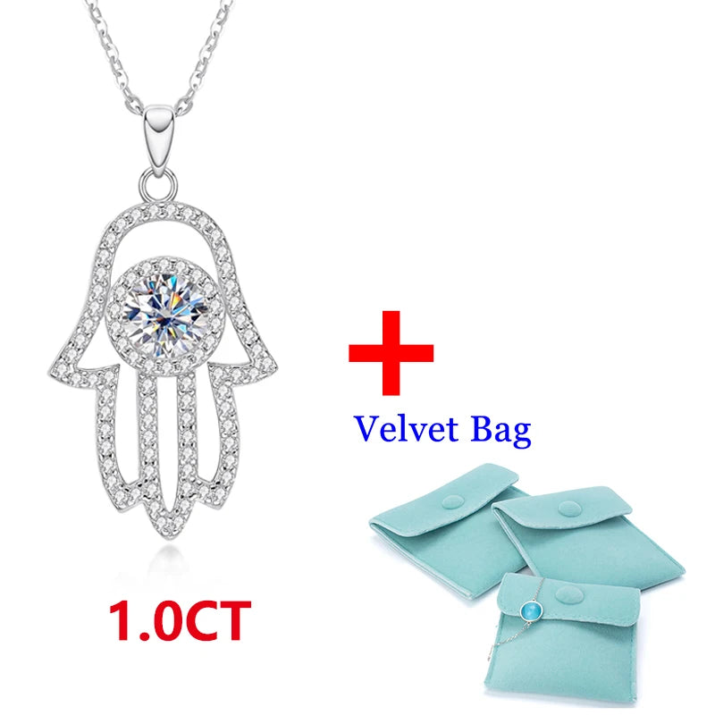 1ct D Color Moissanite Hamsa Hand & Evil Eye Pendant