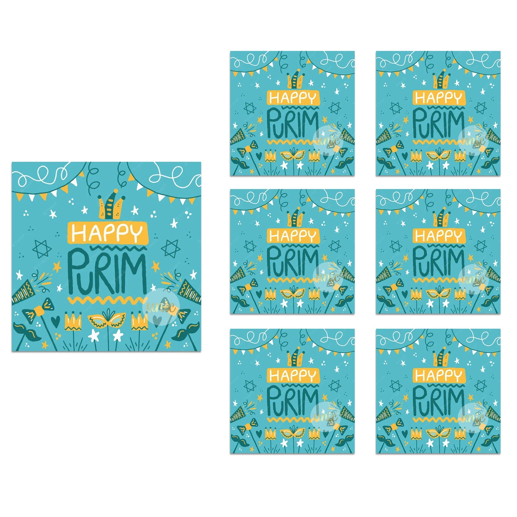 Purim Celebration Stickers – Self-Adhesive Square Labels for Jewish Holiday Gift Bag Decor