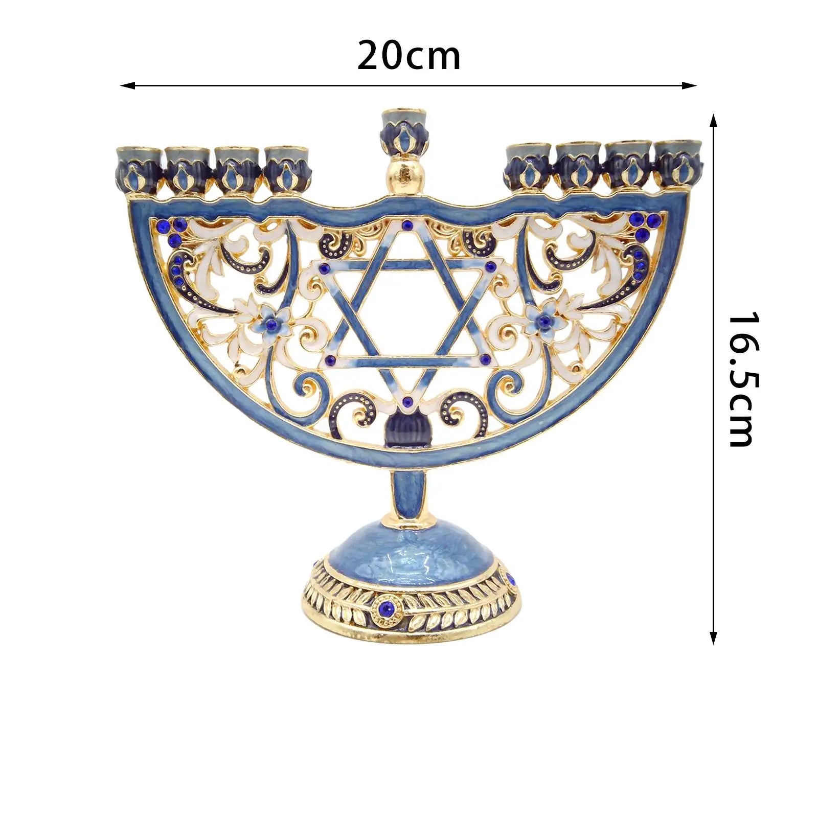 Enameled Metal Hanukkah Menorah with Jeweled Accents Bejeweled Jewish Candlesticks