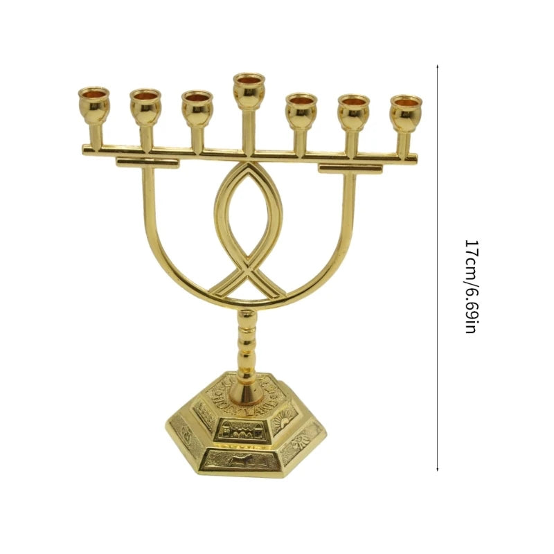 12 Tribes Menorah Jewish 7 Branch Holder Fish Jerusalem Candlestick Religious Decoration