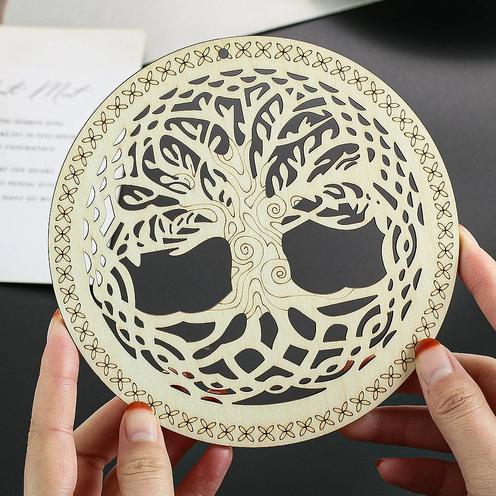 15cm Laser-Cut Kabbalah Tree of Life Wooden Hanging Decor