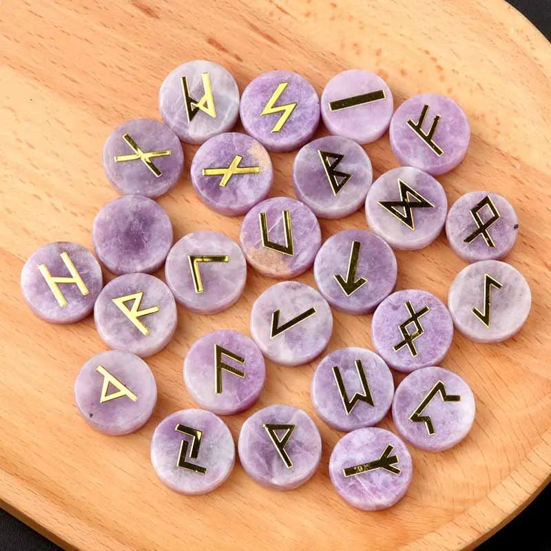 25pcs Round Healing Crystals Runes Stones – Natural Quartz Energy Gemstone