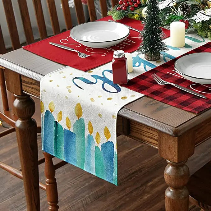 Passover & Hanukkah Table Runner - Watercolor Candle Flame Design