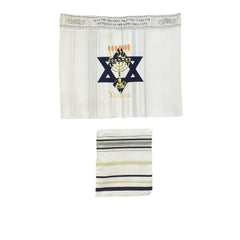 Menorah Tallit Scarf | Jewish Talit with Star of David | Religious Jerusalem Hanukkah Shawl | 50x180cm