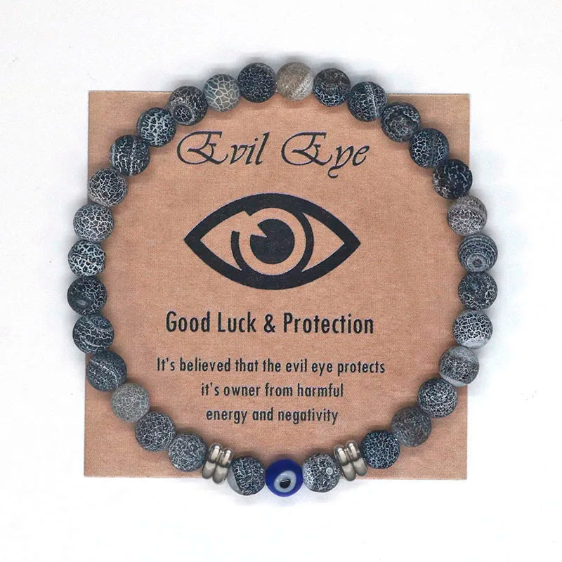 Natural Tiger Eye Beaded Bracelet | Men & Women Turkish Amulet with Blue Evil Eye