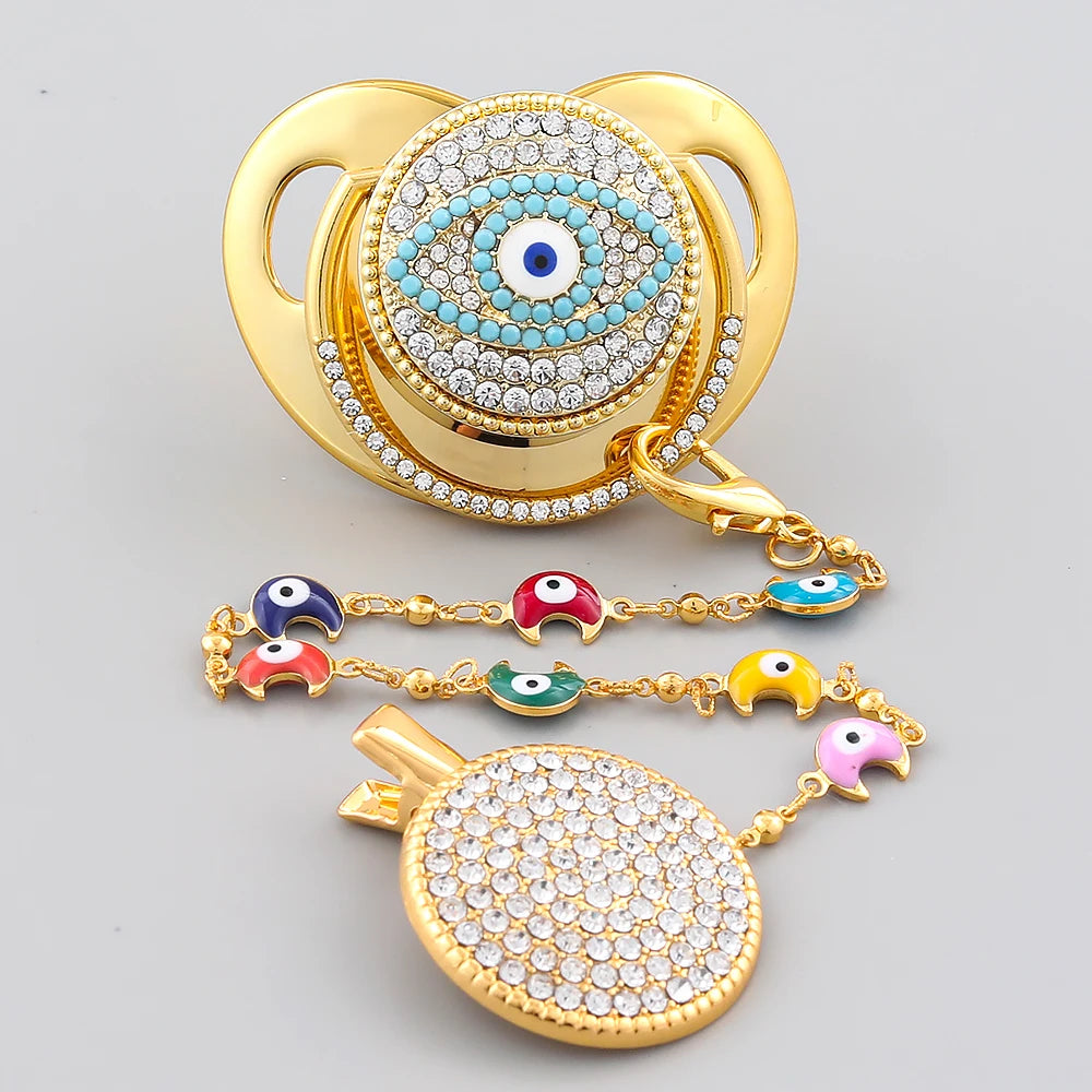 Baby Pacifier Personalized Evil Eye - Handmade Chain Clip