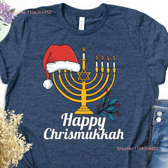 Happy Chrismukkah Hanukkah T-Shirt - Menorah Candle Design