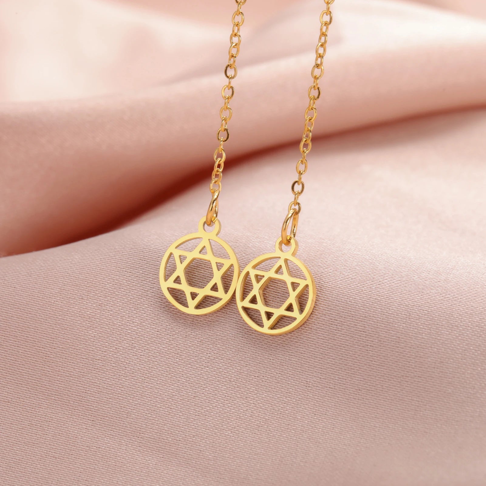 Hexagram Star of David Ear Line Stainless Steel Six-Pointed Star Long Tassel Earrings for Women