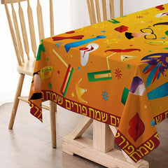 Jewish Purim Tablecloth – Waterproof Washable Rectangle Table Cover for Kitchen & Dining Party Decor