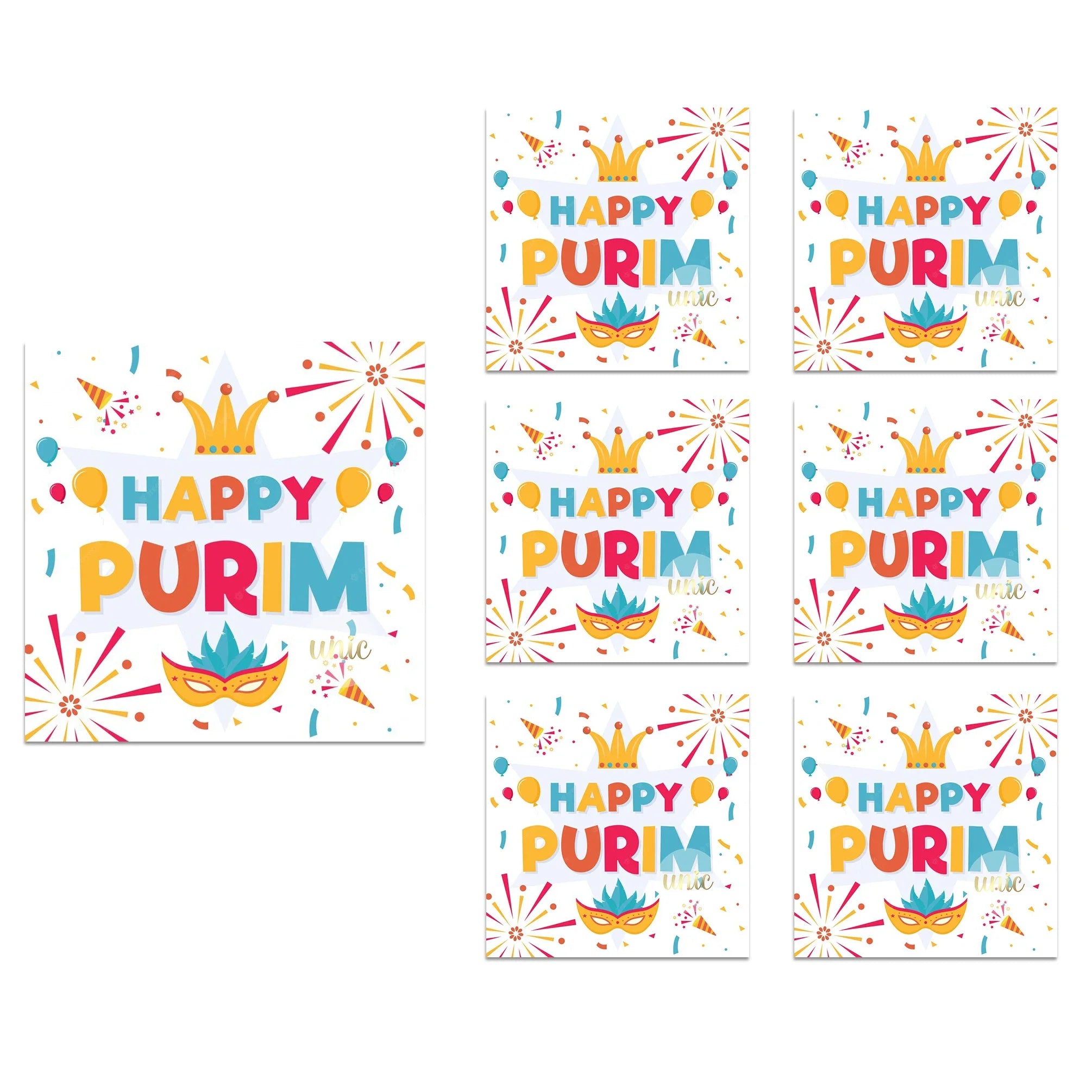 Purim Celebration Stickers – Self-Adhesive Square Labels for Jewish Holiday Gift Bag Decor