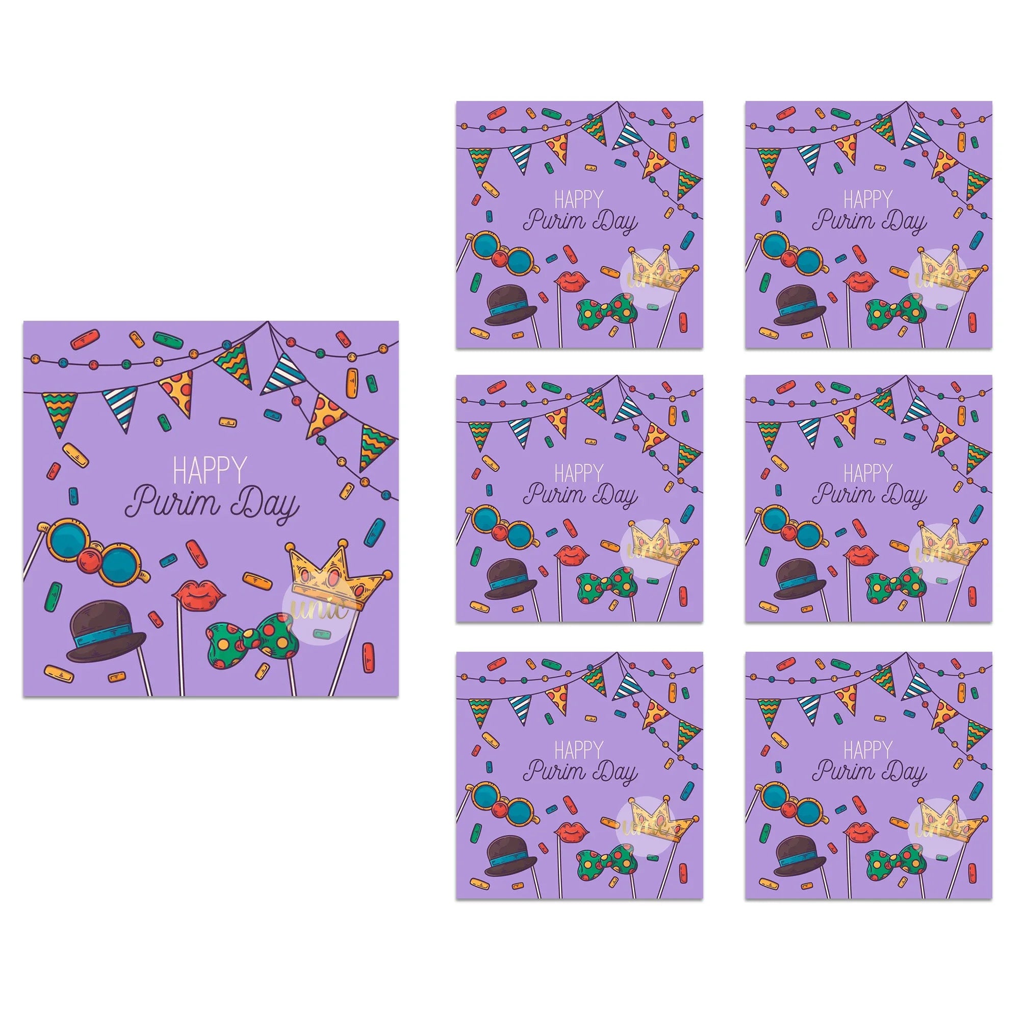 Purim Celebration Stickers – Self-Adhesive Square Labels for Jewish Holiday Gift Bag Decor