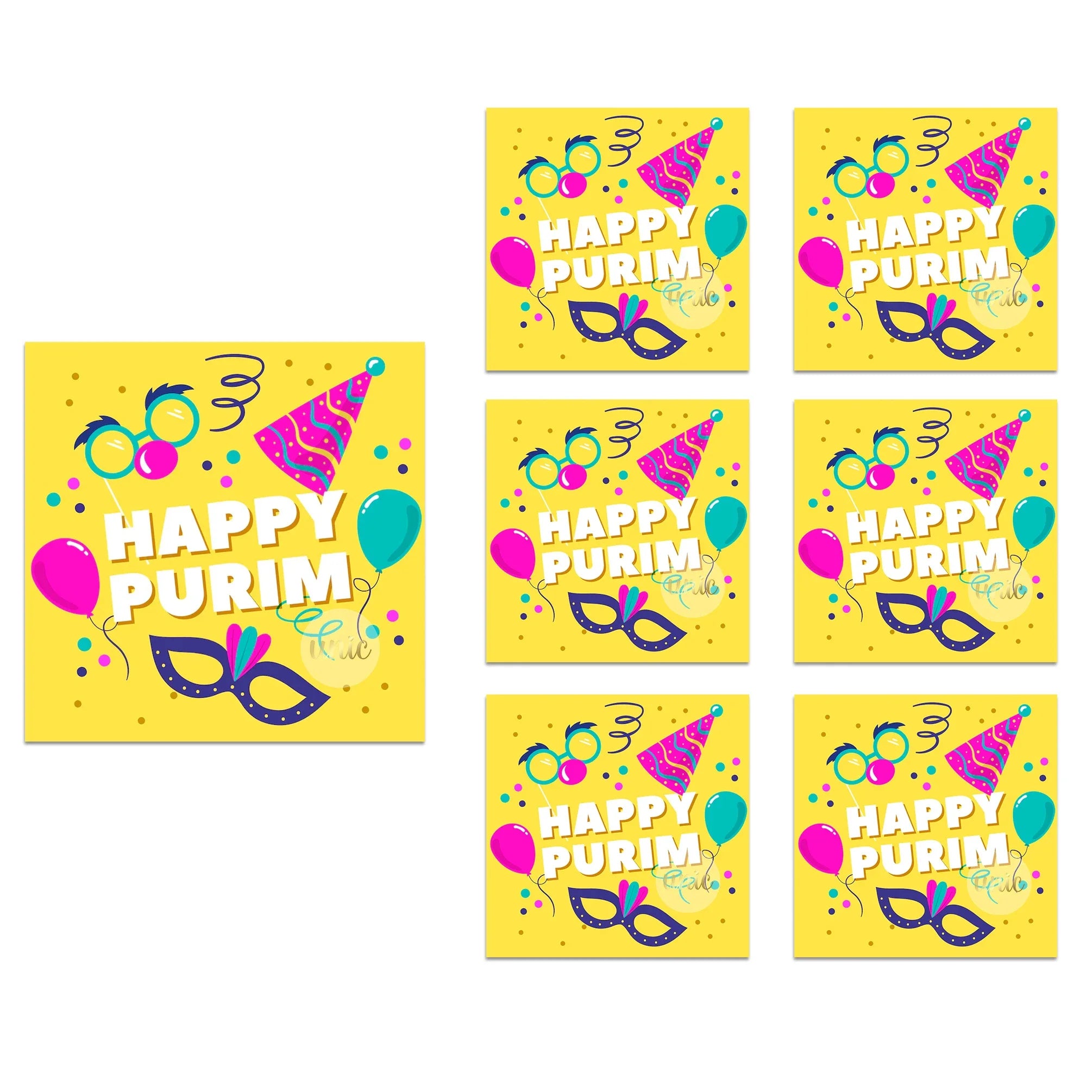 Purim Celebration Stickers – Self-Adhesive Square Labels for Jewish Holiday Gift Bag Decor