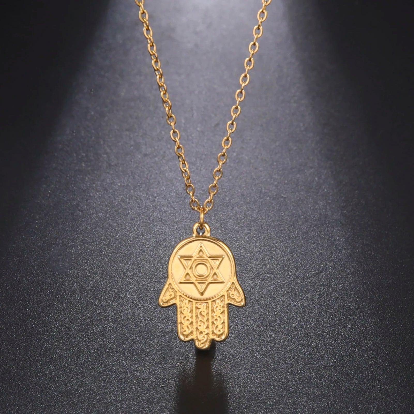 Hamsa Hand Star of David Pendant Necklace for Women