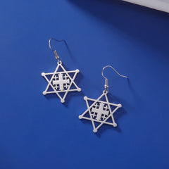 Star of David Cross Women's Earrings - Double Layered Hexagonal Star, Vintage Stainless Steel Jewish Jewelry Gift