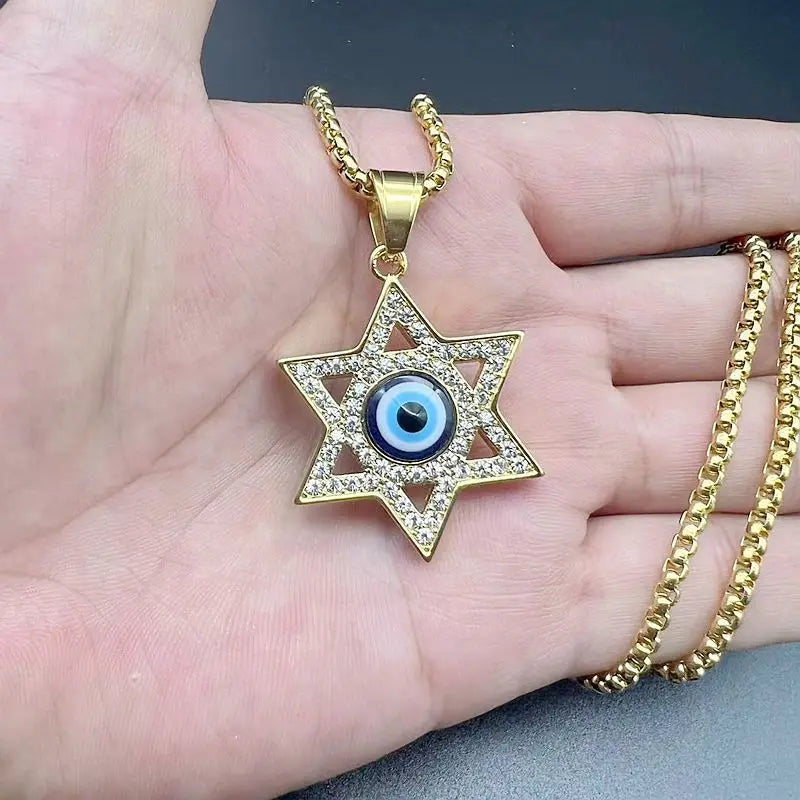 Vintage Punk Evil Eye Hexagram Star Stainless Steel Pendant