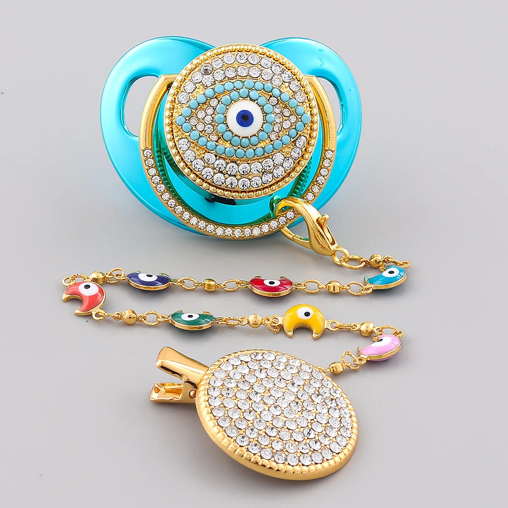 Baby Pacifier Personalized Evil Eye - Handmade Chain Clip