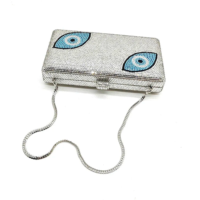 Evil Eye Design Crystal Clutch