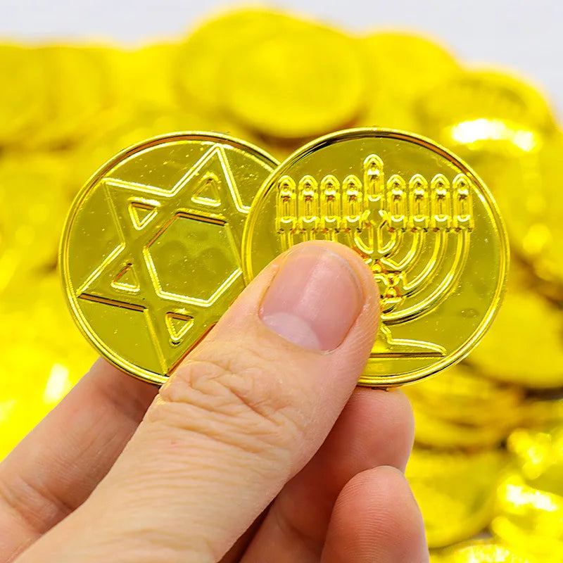 100pcs Hanukkah Gold Coin Plastic Chips