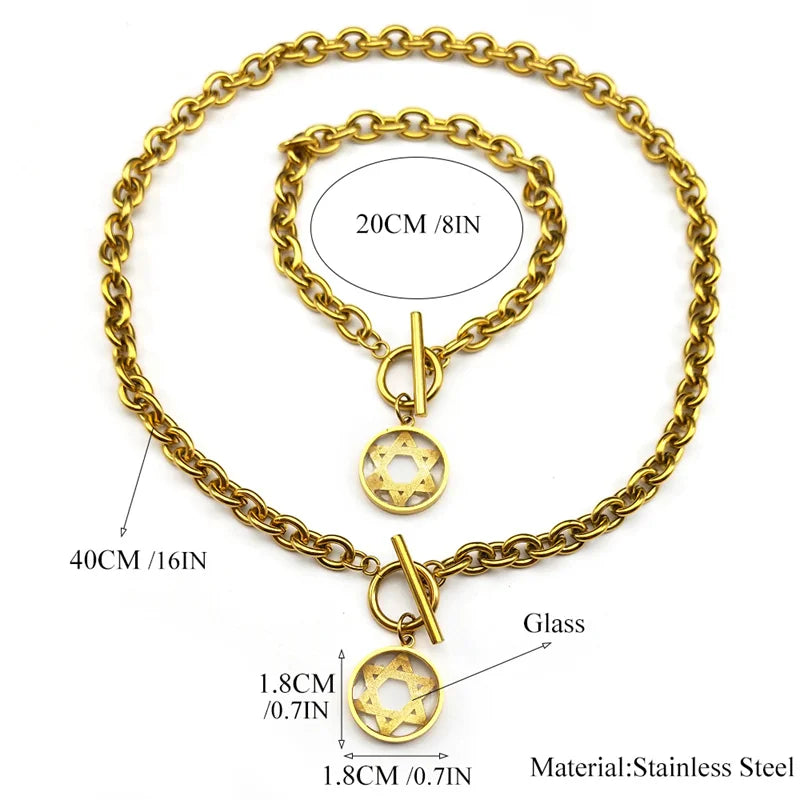 Star of David Pendant & Bracelet Set - Gold Kabbalah Judaica Jewelry