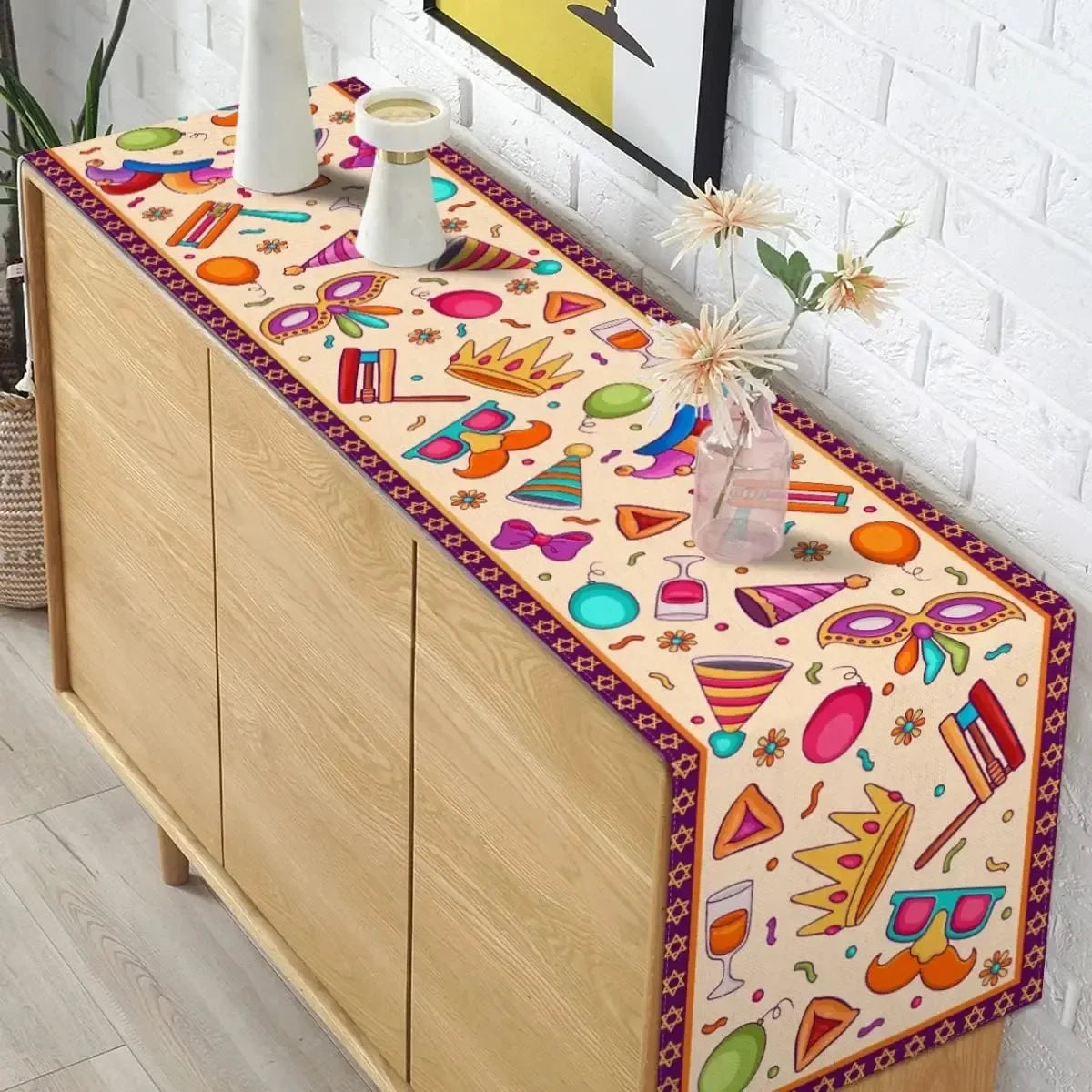 Purim Jewish Festival Linen Table Runner