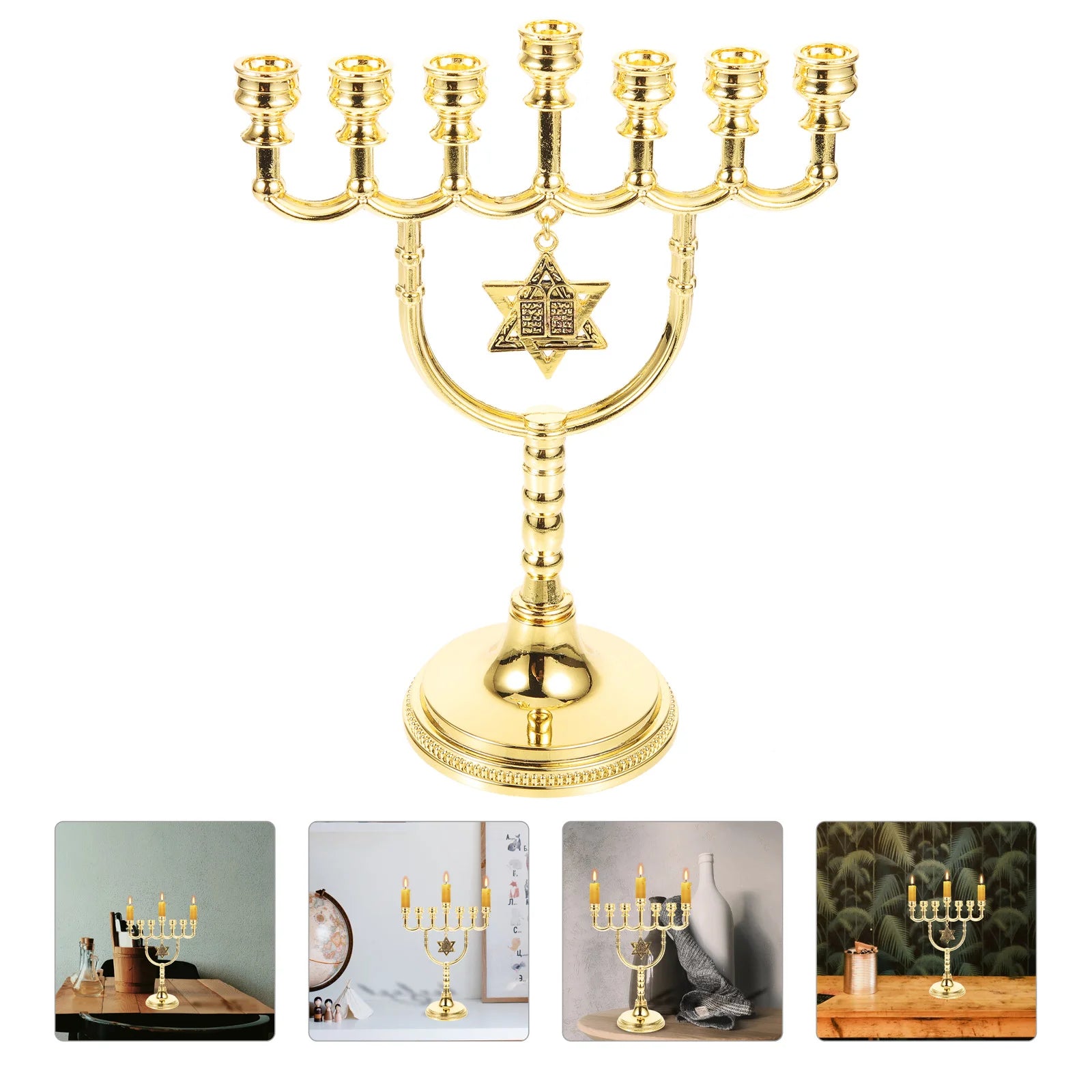 Gold Seven-Headed Menorah Candlestick Holder