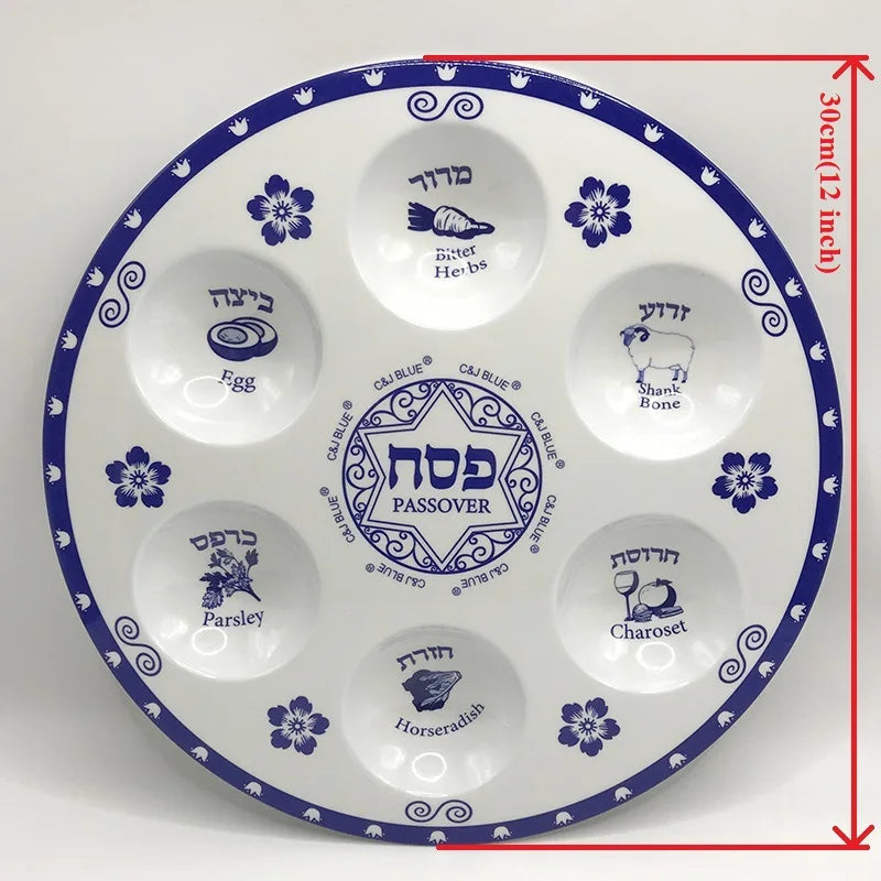 Passover Melamine Seder Plates – 12-inch Round Kaarah Tray for Pesach