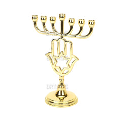 17cm Menorah Candle Holder with Hamesh Hamsa Hand