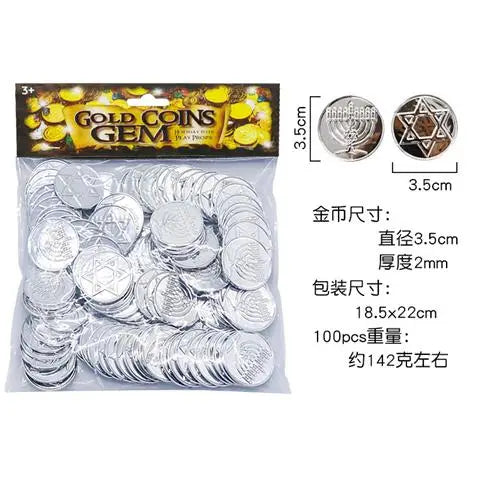 100pcs Hanukkah Gold Coin Plastic Chips