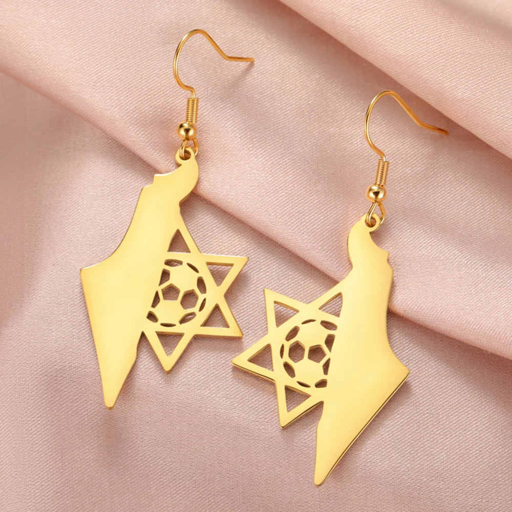 Star of David & Map of Israel Hoop Earrings - Stainless Steel Hexagram Jewelry