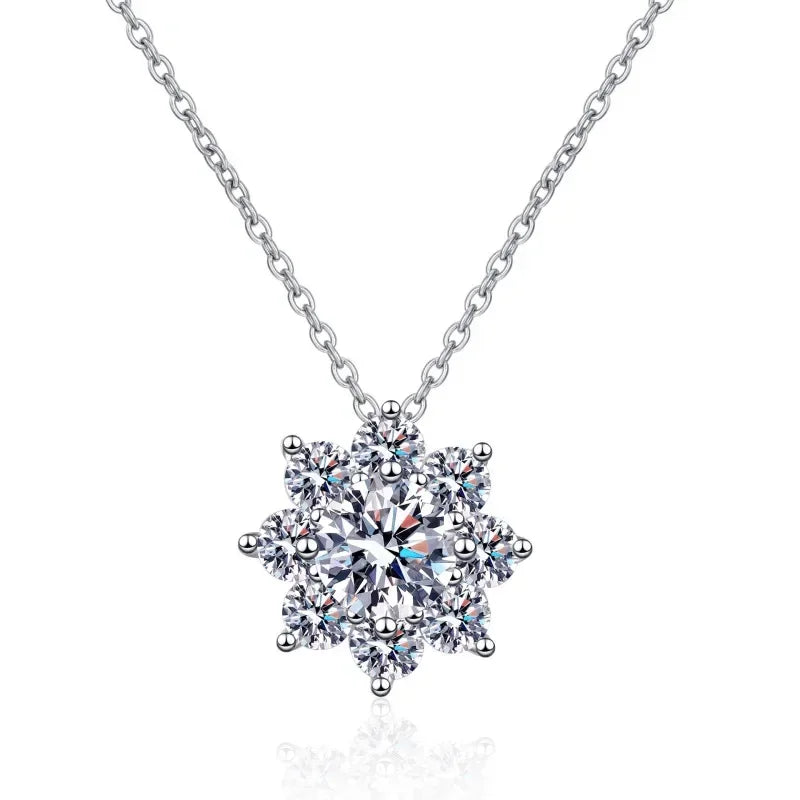 Luxury Platinum Moissanite Sunflower Pendant – 1/2ct White Gold Necklace