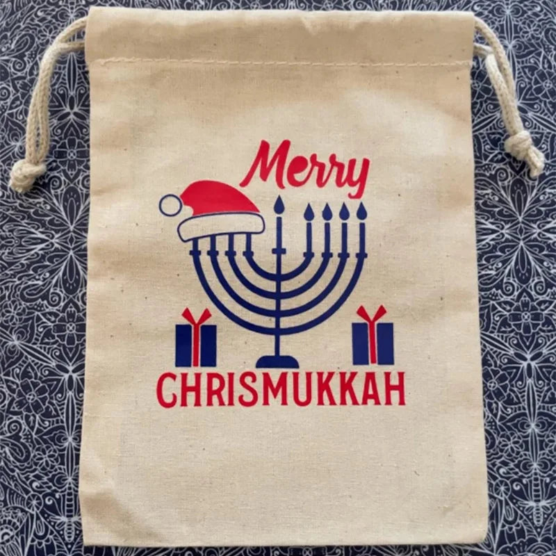 5pcs Merry Chrismukkah Gift Bags - Menorah Hanukkah Judaica Christmas Keepsake