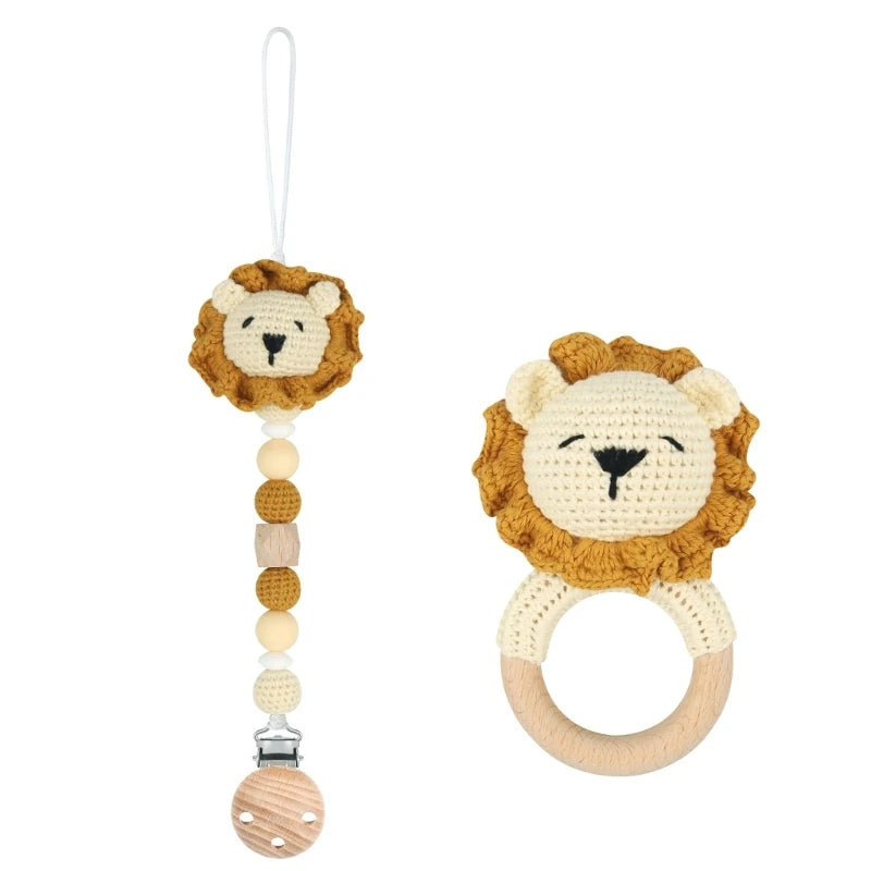 Baby Pacifier Clip Crochet Lion