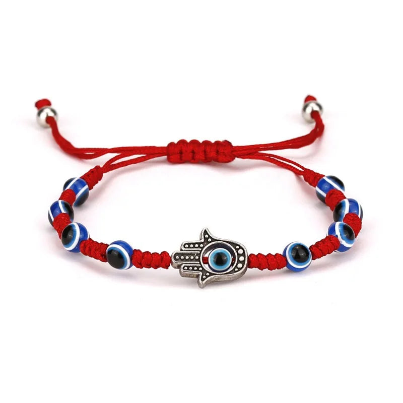 Handmade Red String Hamsa & Evil Eye Bracelet - Kabbalah Protection