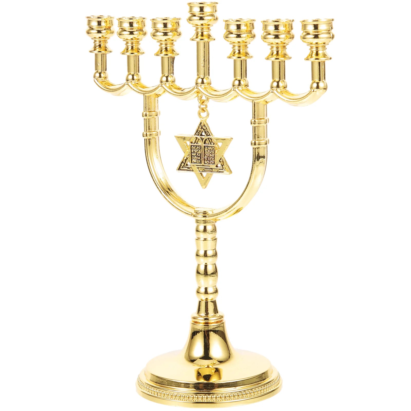 Gold Seven-Headed Menorah Candlestick Holder